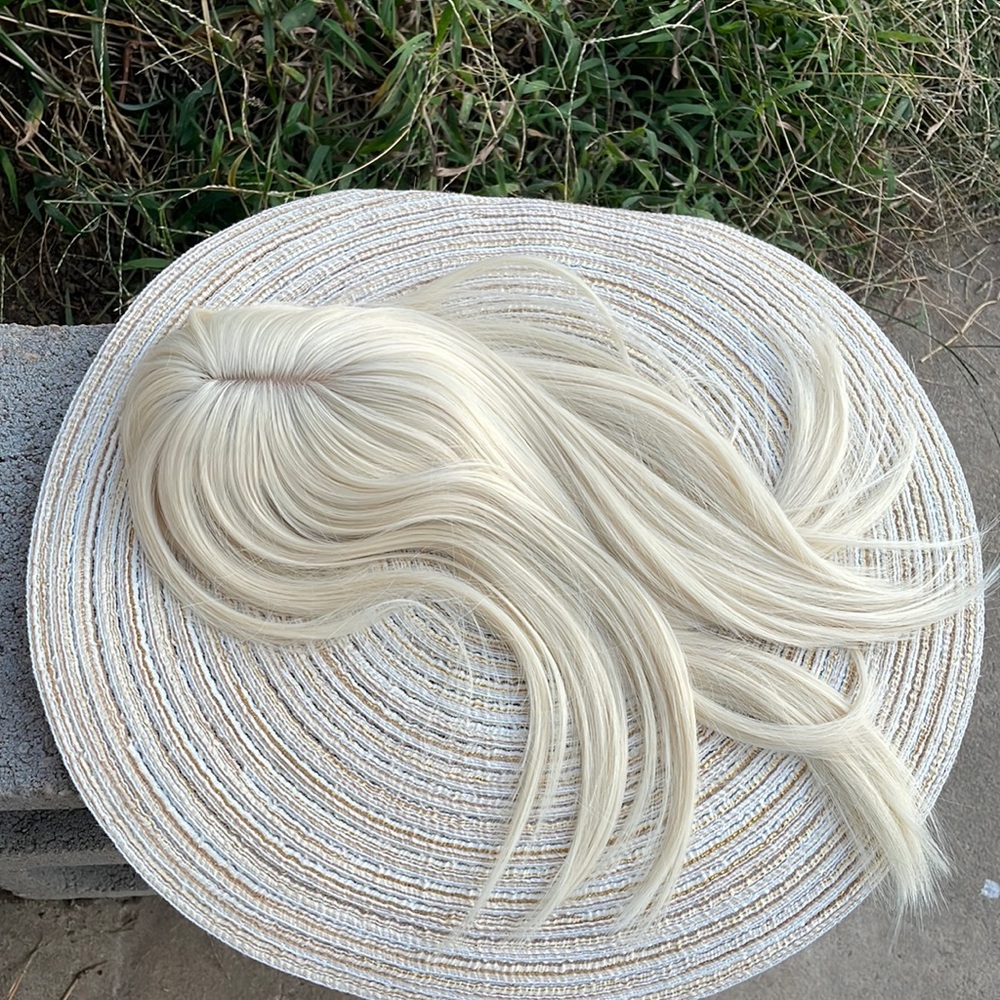 NWT 14” pale blonde topper #613 4 teeth combs breathablenet 5” bangs middle part